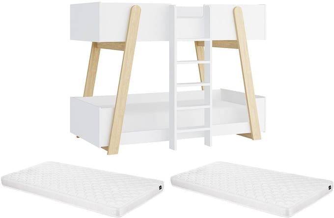 Vente-unique Stapelbed hout natuurlijk licht, wit 90 x 190 cm