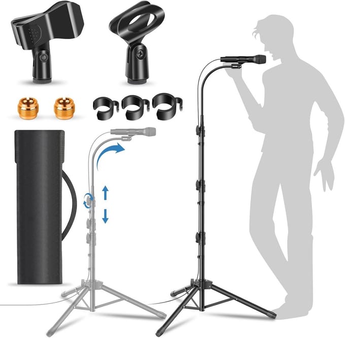 Verstelbare Zwanenhals Microfoonstandaard voor Zingen en Presentaties 24-67 inch met 2 Microfoonclips