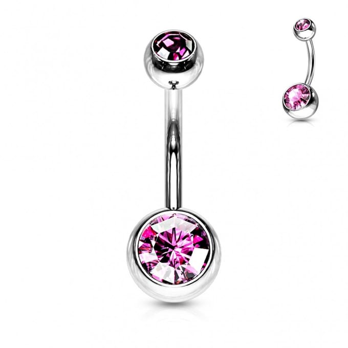 Piercing dubbel steentje 1.6x10x6 - roze - LMPiercings