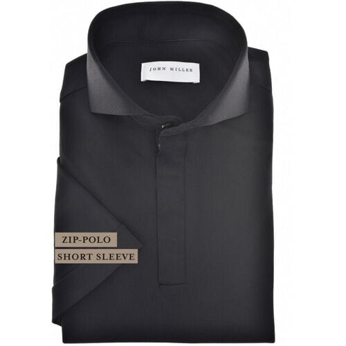John Miller Polo Slim Plain Hyperstretch Short Sleeve Zip Collar Zwart / male
