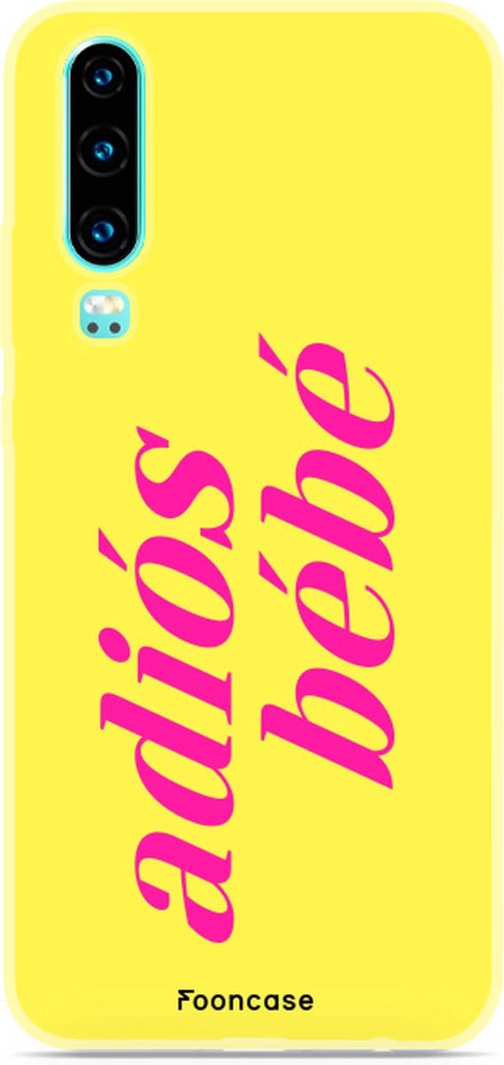 Fooncase Hoesje Geschikt voor Huawei P30 - Shockproof Case - Back Cover / Soft Case - Adios Bebe / Geel & Roze
