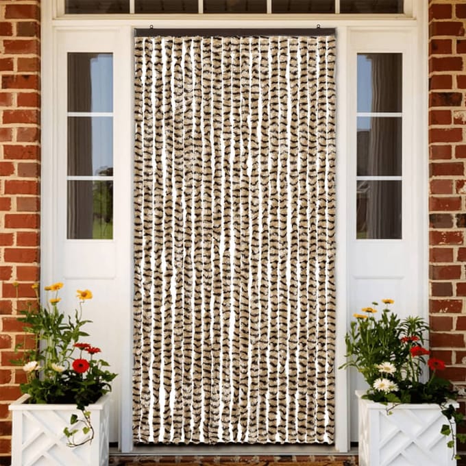 vidaXL - Vliegengordijn - 90x220 - cm - chenille - beige - en - bruin