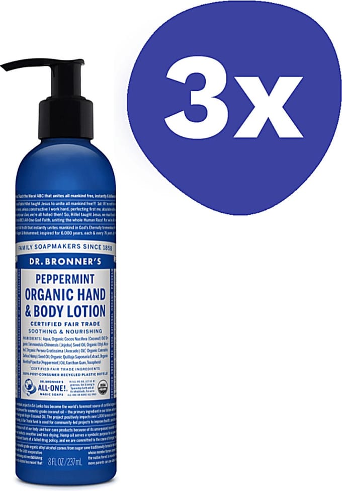 Dr. Bronner's Hand & Bodylotion Peppermint Organic (3x 236ml)