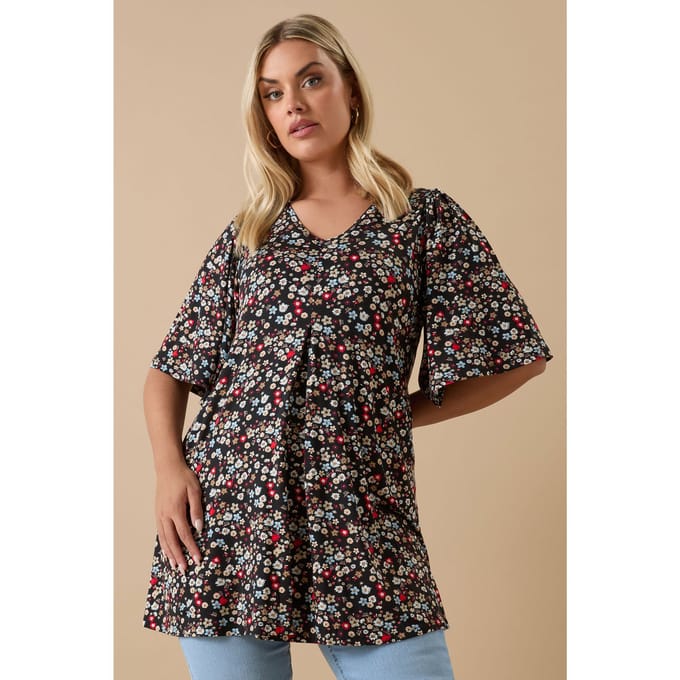 Yours Top Met Bloemenmotief En Uitlopende Mouwen In Multi Size 46