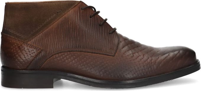 Manfield - Heren - Donkerbruine leren veterschoenen met structuur - Maat 40