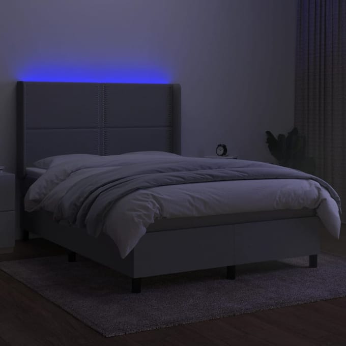 vidaXL - Boxspring - met - matras - en - LED - stof - lichtgrijs - 140x190 - cm