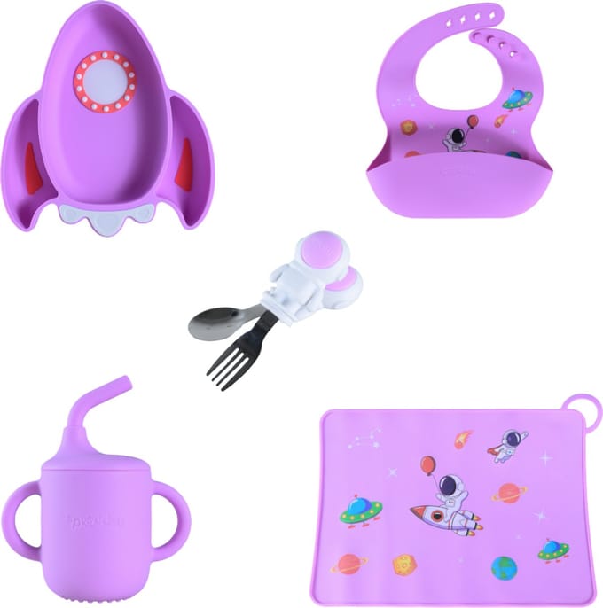 Sproudsy Serviesset Space - Kinderservies - Kraamcadeau - Baby - 5-delig - Lilac