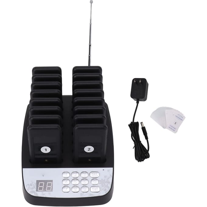 Pagers Noirs 16 Pièces Maintien de la Distance Système de Pager de Restaurant avec Vibration Bip Lumière black