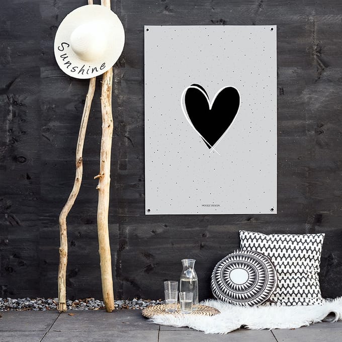 MOODZ design | Tuinposter | Buitenposter | Hart | 70 x 100 cm | Grijs