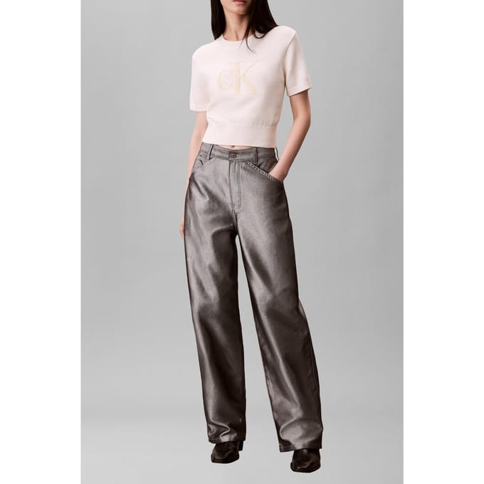 Calvin Klein Chunky Cotton Graphic Sweater White Greige Taglia: S | Maglioni a maglia Outlet | Donna | Bianco