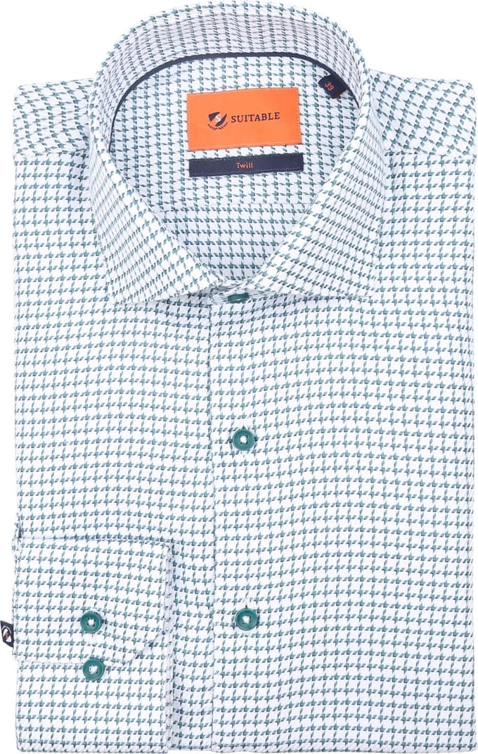 Suitable Overhemd Check Print Groen - Maat 43 - Heren - Overhemden Formeel
