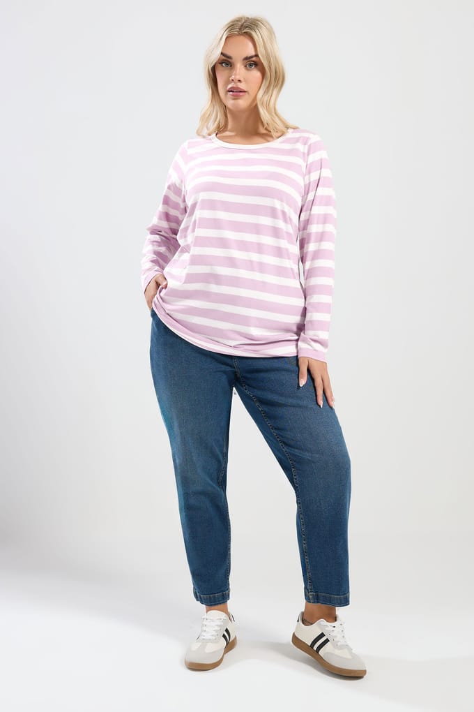 Yours Pink Stripe Long Sleeve Tshirt Size 42