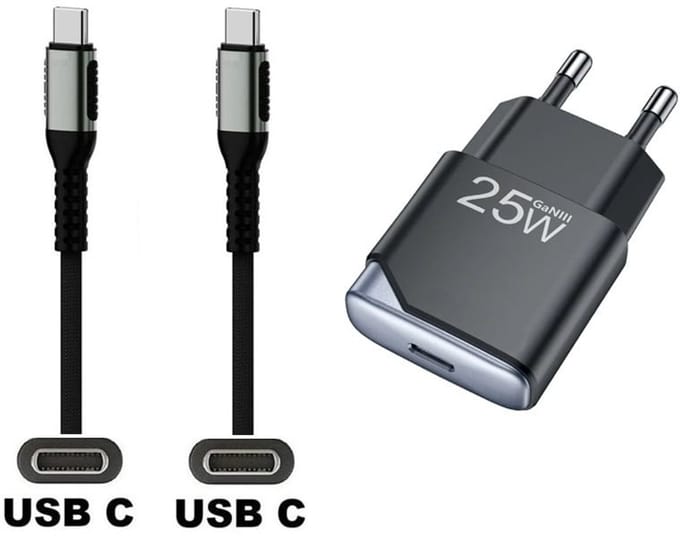 OneOne 25W snellader + 0,25m sterke USB C naar C kabel. GAN lader. PD PPS oplader adapter past op Kobo (Rakuten) eReader Elipsa, Elipsa 2E, Sage, Libra 2, Libra Colour, Clara 2E, Clara Colour, Clara BW - Kindle (Amazon) Scribe