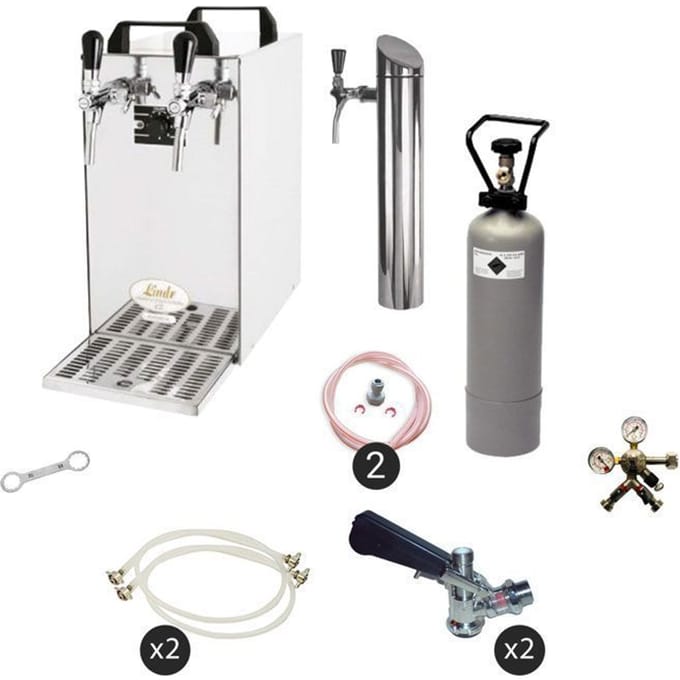 Complete set - Biertap - Kontakt 40 - 2-kraans, 50 liter/u - Beertender - Thuistap - Bierkoeler - met Fustkoppeling Type D, Type G