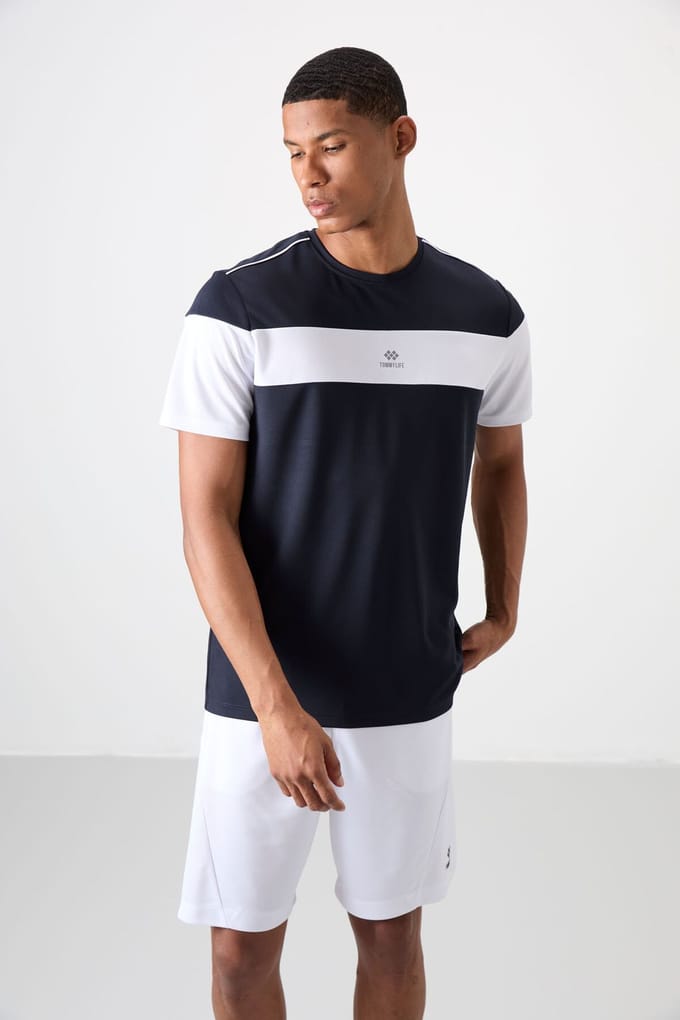Heren T-shirt met kleurblok en ronde hals