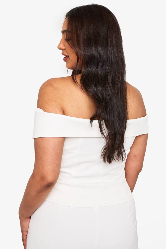 boohoo Dames Plus Occasion Getailleerde Off-Shoulder Top | White | Maat: 22