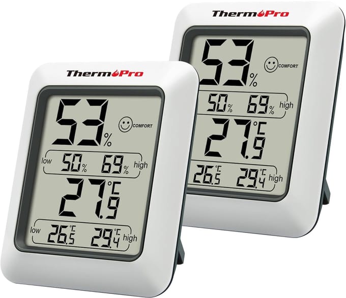 Digitale Hygrometer - Binnen thermometer - Gezond binnenklimaat - Dubbel pak - Compact formaat - Wit