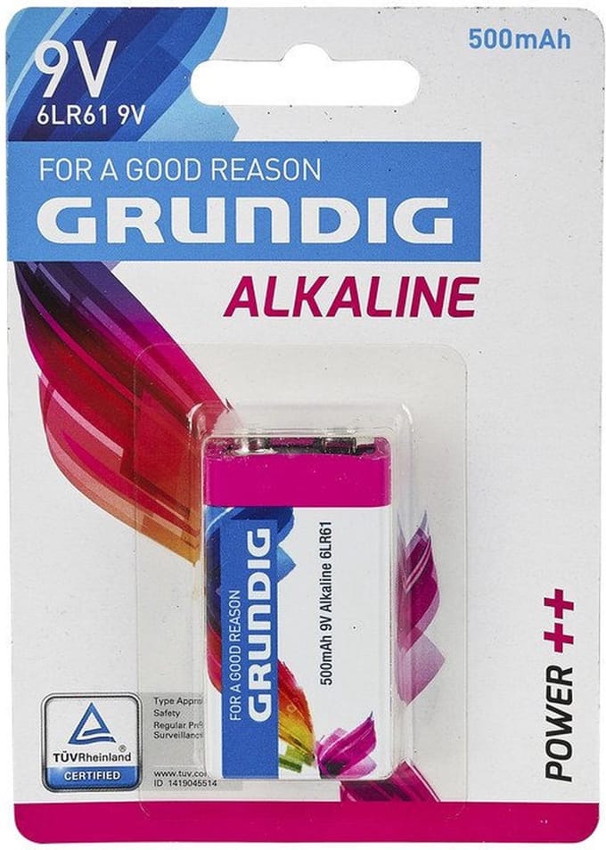 Grundig 9V Alkaline Batterij - 1 stuk - 500 mAh