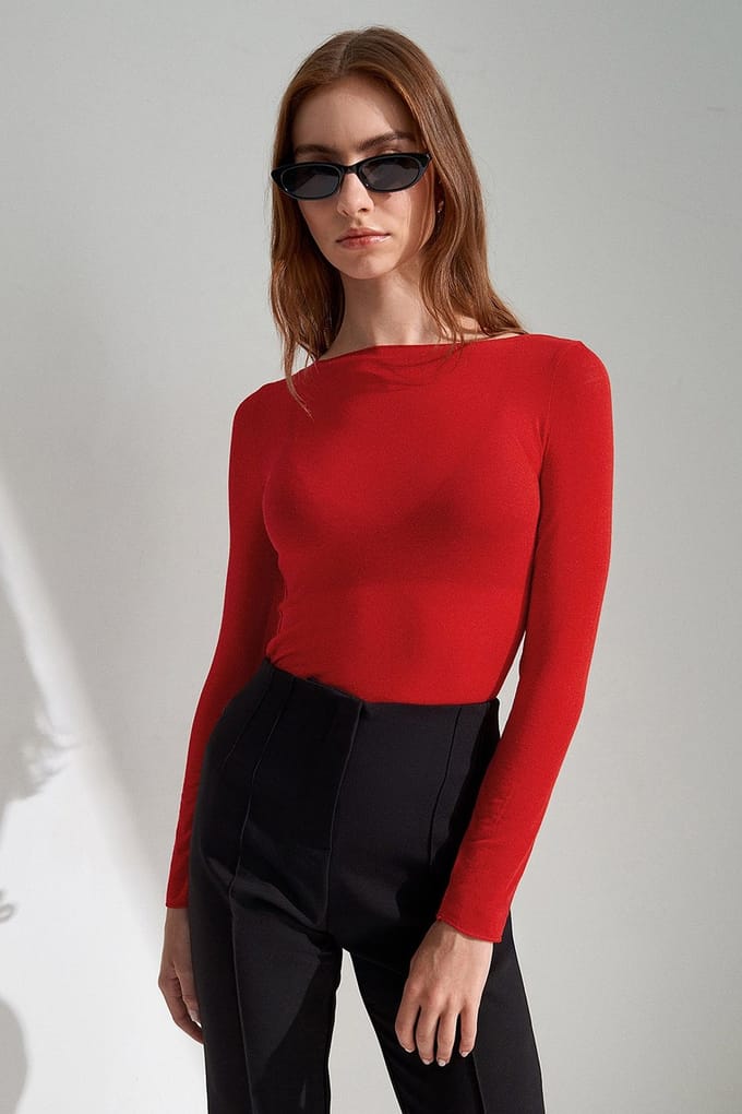 Slim Fit Bootneck Lange Mouw Gebreide Blouse