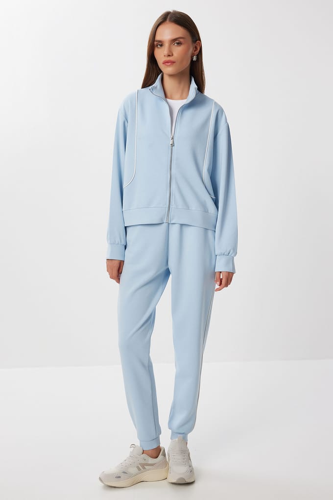 Contrast Binding Gedetailleerde Rits Sweater & Jogger Twee-Delige Set