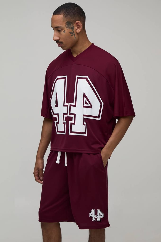 Oversized Boxy Mesh Vleermuis 44 Hockey Top En Short Set | Burgundy | Size Medium