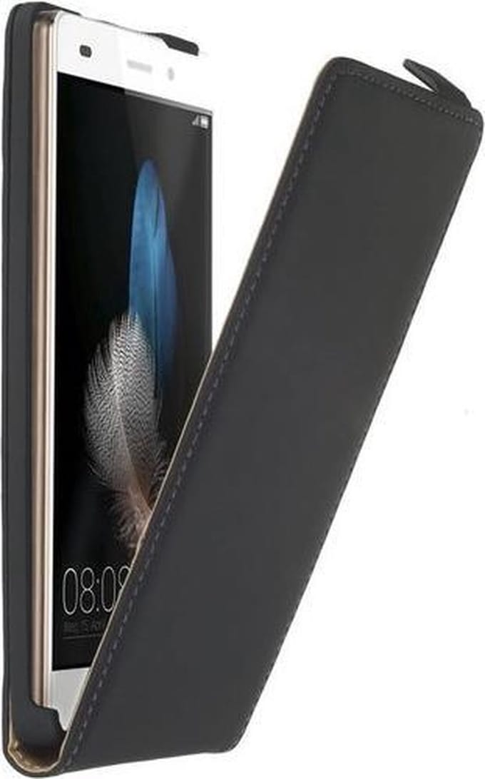 Zwart premium leder flipcase voor de Huawei P8 Lite hoesje