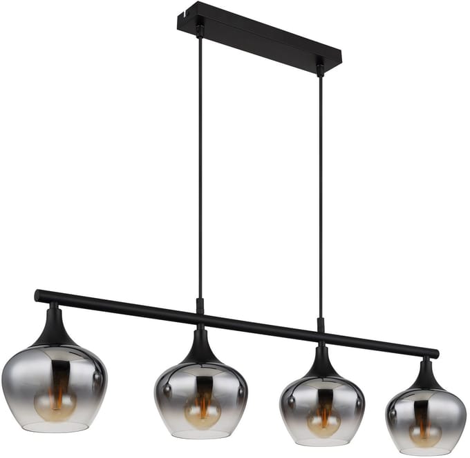 Globo - hanglamp - MAXY - zwart - glas - grote eettafellamp - E27 - 15548-4H1