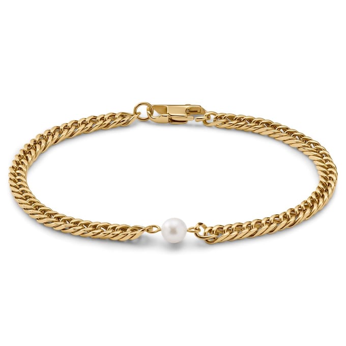 Ocata | Armband met Goudkleurige Cubaanse Schakels en Parels