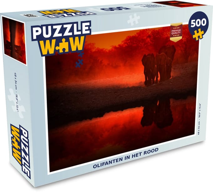 Puzzel Olifanten in het rood - Legpuzzel - Puzzel 500 stukjes
