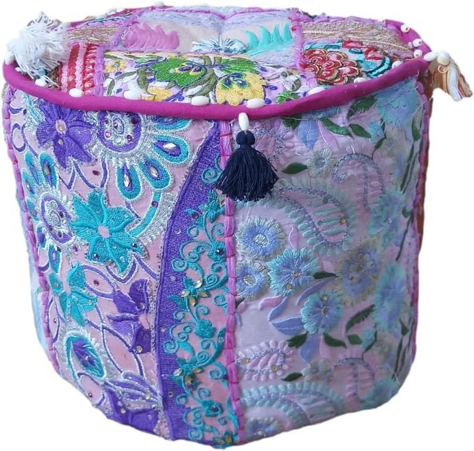 Boheemse Indiase Ottomaanse Poef Vloer Kussen Voetbank Patchwork Stoel ROZE