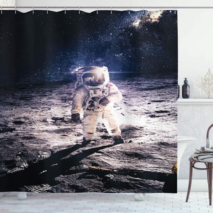 ABAKUHAUS Ruimte-douchegordijn – Astronaut op de maan – 175x180 cm – Polyester
