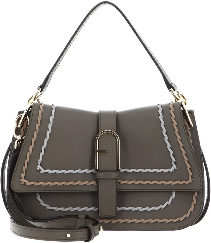 FURLA Leren Schoudertas Flow Top Handle Toni Sage Kaki