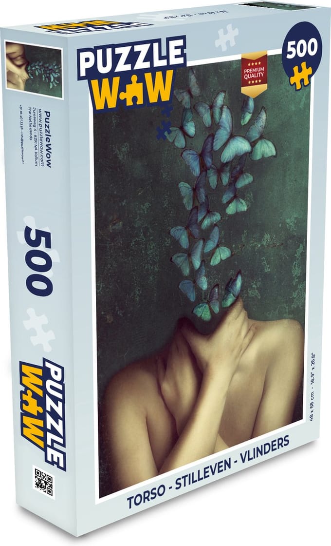 Puzzel Torso - Stilleven - Vlinders - Blauw - Legpuzzel - Puzzel 500 stukjes