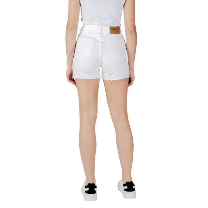 Denim Shorts Distressed Hem Wo - White