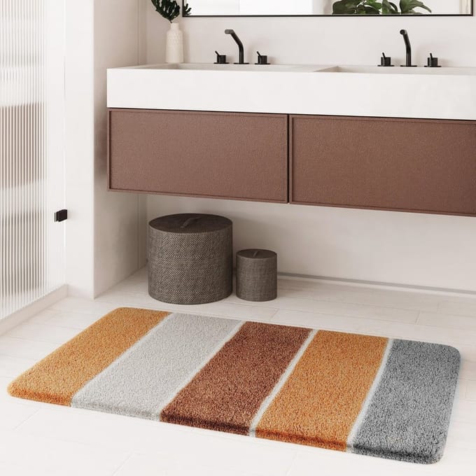 Pluizige badmat met antislip en wasbare eigenschappen - 80 x 150 cm, terracotta