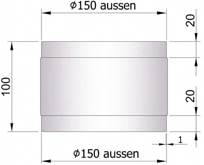 Kachelpijp koppelstuk MM - Ø 150 mm - blank -