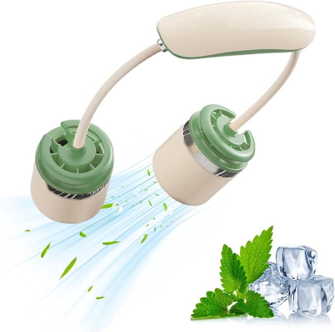 Nekkoeler Ventilator - Draagbare Ventilator - Persoonlijke Verkoeling - Dubbele Hoofden - 19.5 cm Hoogte - Groen