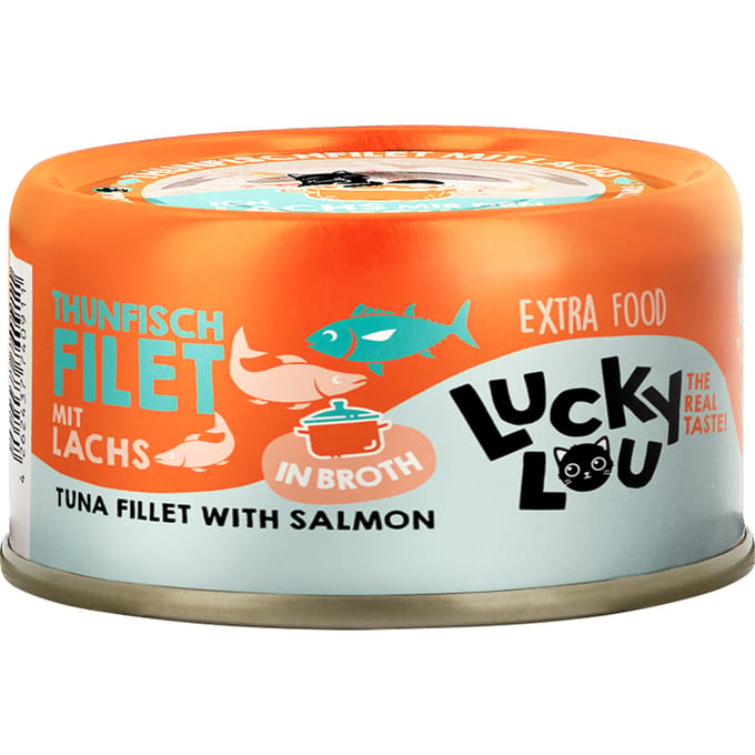 Lucky Lou Extra voedselfilet in bouillon 12 x 70 g - Tonijn & Zalm