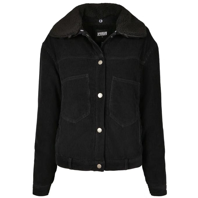 Urban Classics Jacket -5XL- Oversized Corduroy Sherpa Zwart