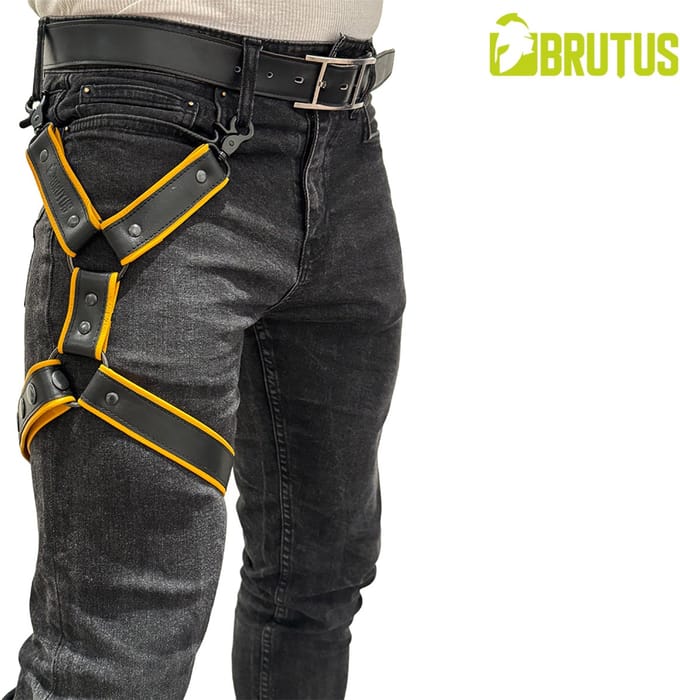 BRUTUS Leather Leg Harness Black-Yellow