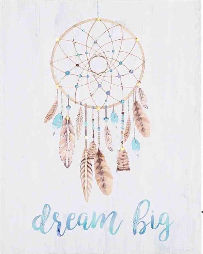 Canvas afbeelding LED Light Up Dream Big Dreamcatcher Wit