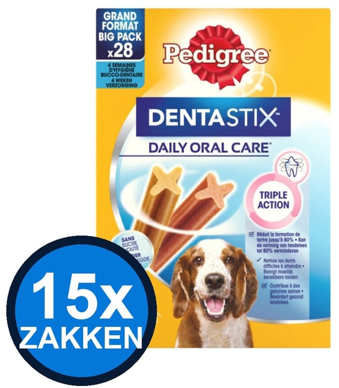 15x Pedigree - Dentastix Medium Multipack 28-pack - Hondenvoer Snacks - 720 g