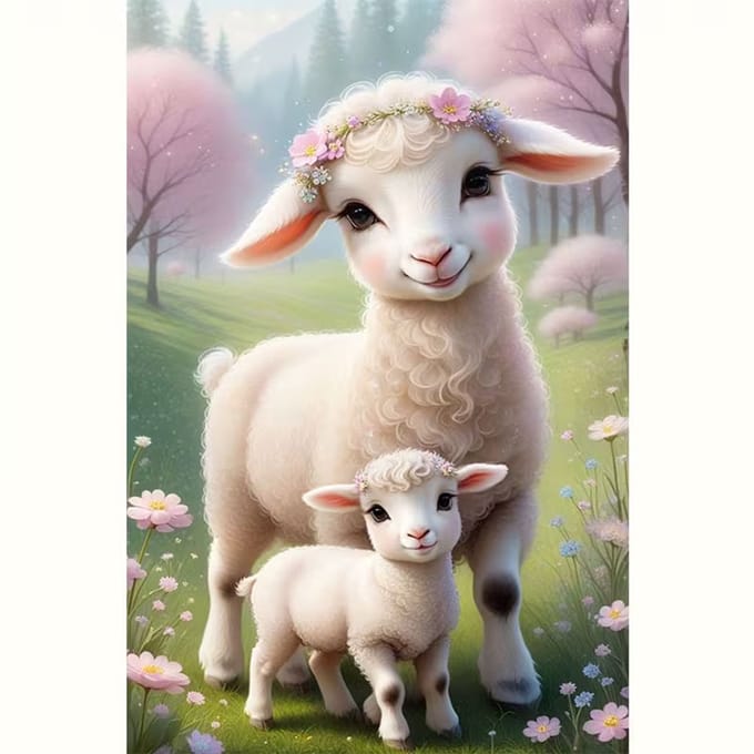 diamond painting schaap met lammetje 30 x 40 cm