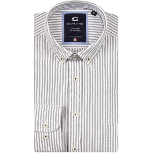 Giordano Overhemd Brando Soft Washed Oxford Gingham Stripe Button-Down Zwart / male