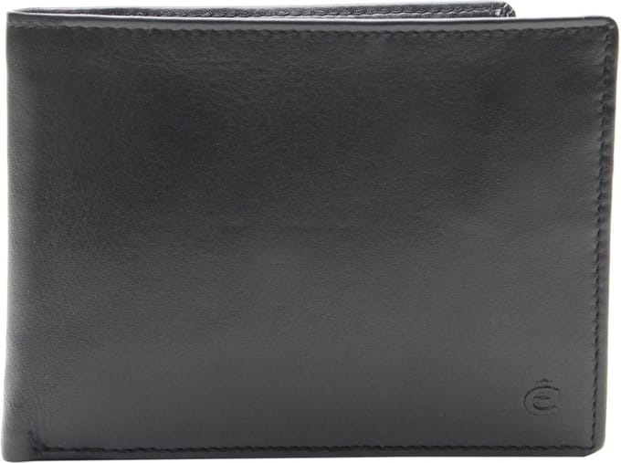 Esquire Leren Portemonnee Compact Wallet Black Zwart