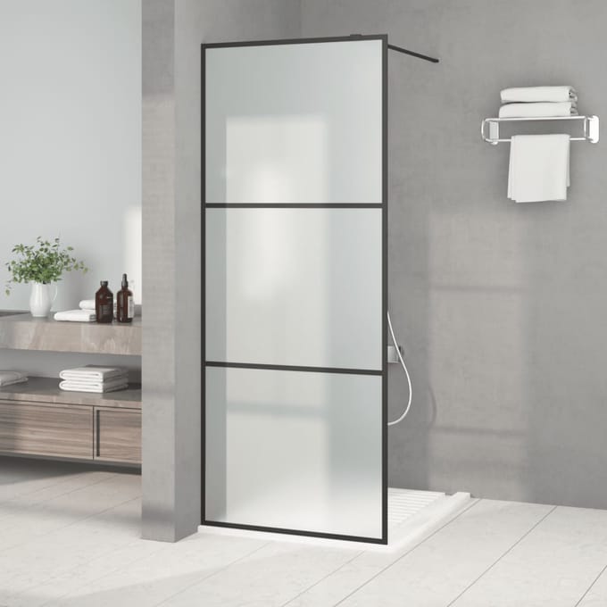 vidaXL - Inloopdouchewand - 80x195 - cm - mat - ESG-glas - zwart