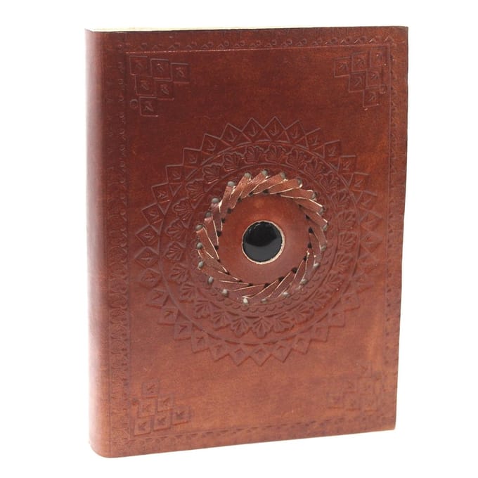 Leren Notitieboek - Zwarte Onyx - Handgemaakt - 17x12 cm