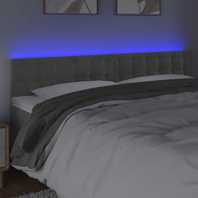 vidaXL - Hoofdbord - LED - 180x5x78/88 - cm - fluweel - lichtgrijs