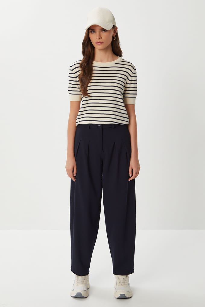 Hoge taille geplooide tailleursbroek