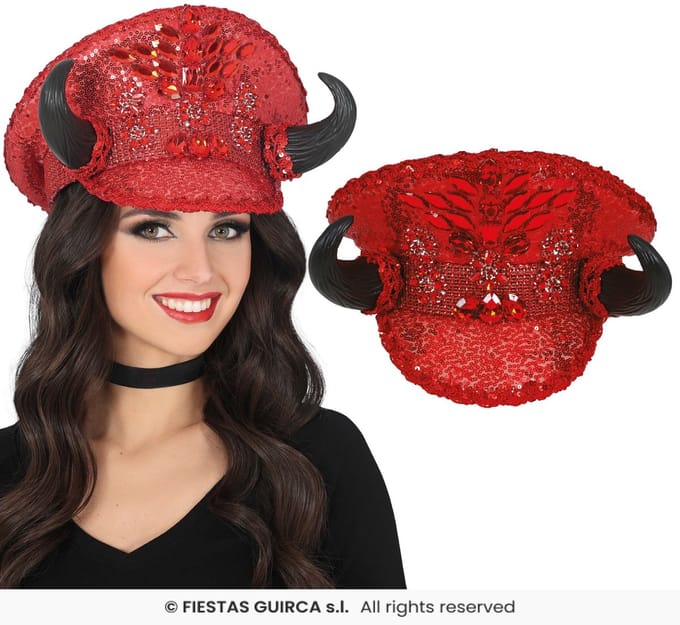Luxe politie pet met duivels hoorns - rood - Halloween